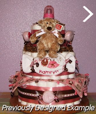 Footprints -diaper-cake.JPG - Pink & Brown Baby Girl Diaper Cake